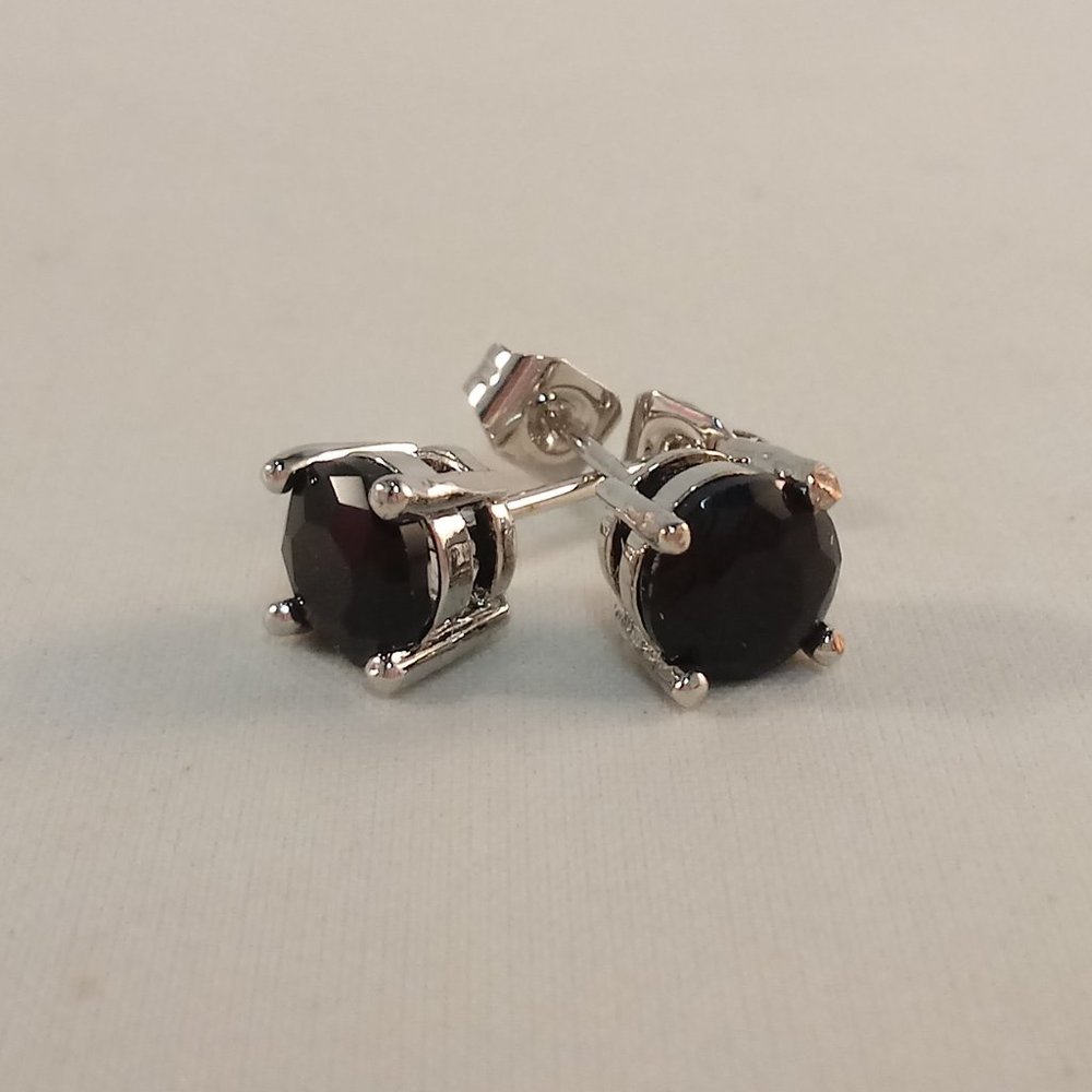 Women's 925 Silver Black Onyx Diamond Zircon Stud Earrings 6mm or .84ctw ea Gift